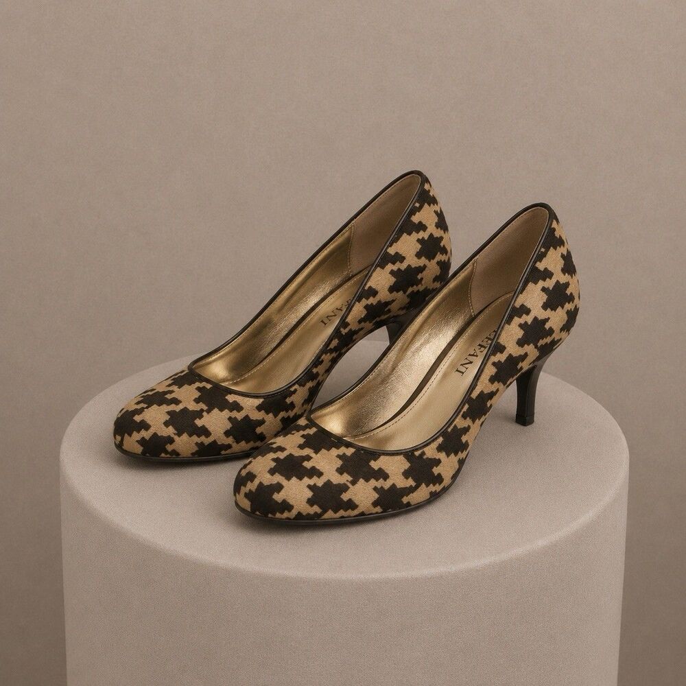 Alfani Maddy Size 8.5 Haircalf Houndstooth Pumps Women Heels Cow Fur Career Chic